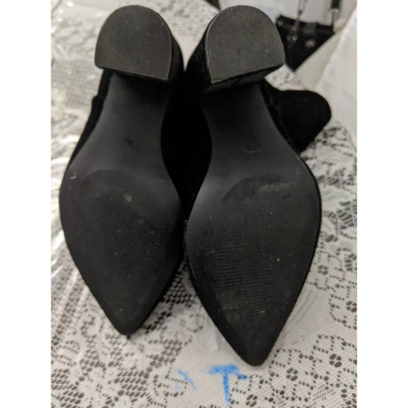 1X WORN! QIMMA BLACK VELVET BACK ZIP, CHUNKY HEELED BOOTS! HOT! SIZE 9 - Picture 6 of 10